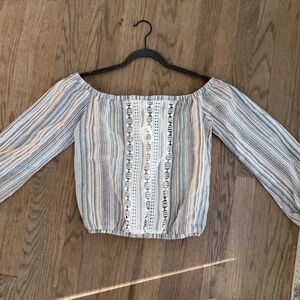 Lucca Off the Shoulder Striped Crop Top with Lace Detail